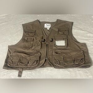 Vintage Ausable Fishing Vest Mens Large Khaki Multi Pocket Outdoor Utility Gear
